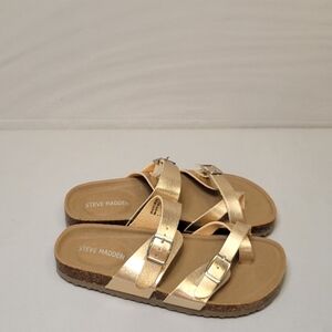 NWOT Steve Madden Metallic Girls Rose Gold Leather Strappy Sandal Leather Size 2